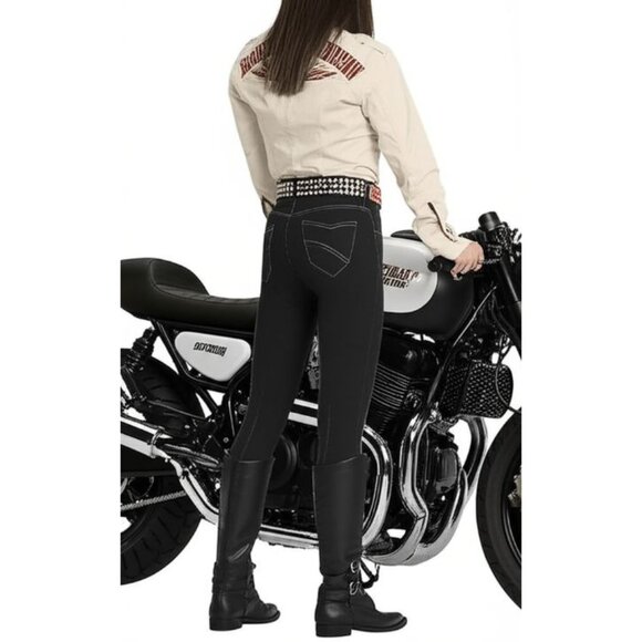 Harley-Davidson Embroidered Textured Striped Button-Up Shirt Cream Women's Large - Picture 3 of 9